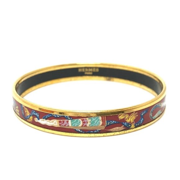 Auth HERMES Emaille PM Accessories Bangle GP / Cloisonne RedBased/Multicolore/Go - Picture 7 of 8
